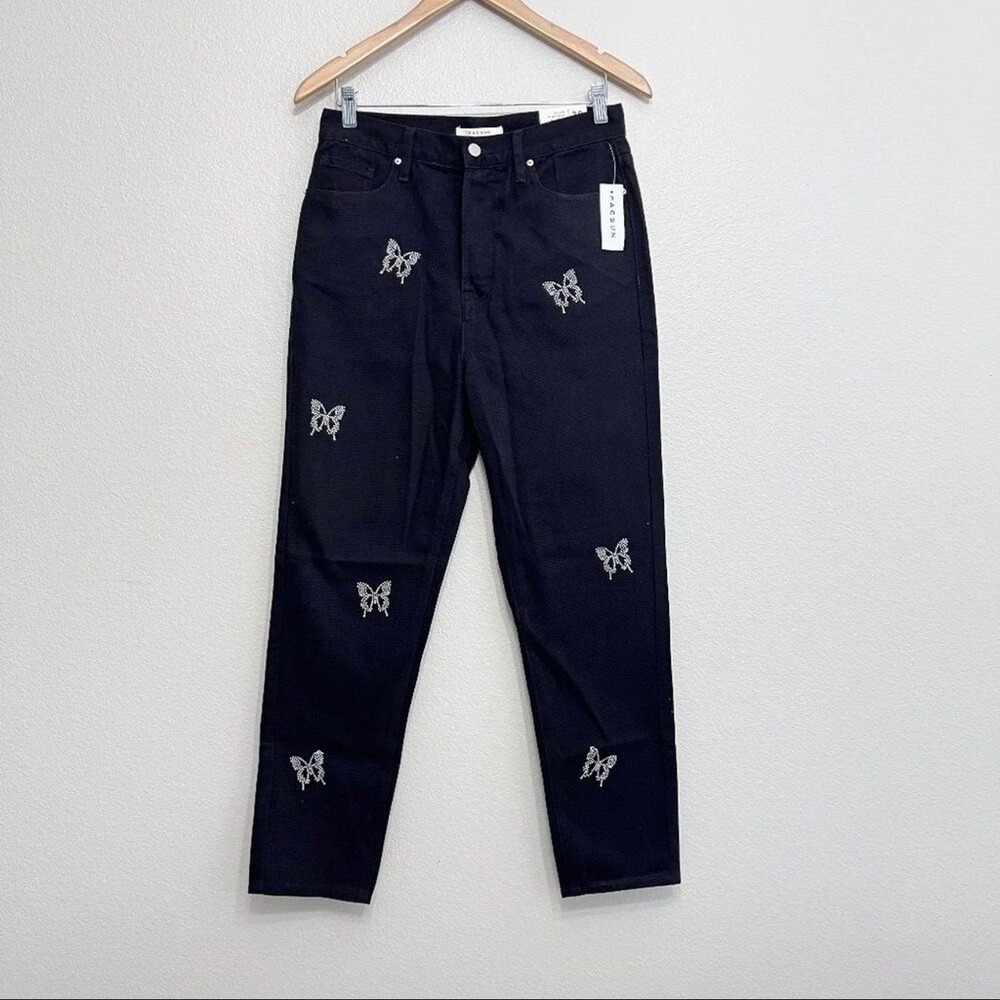 PacSun High Rise Black Butterfly Rhinestone Jeans 28 NEW Y2K coquette, fairycore